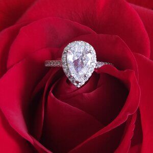 Pear Shaped Halo Silver Tone Ring Sz 5